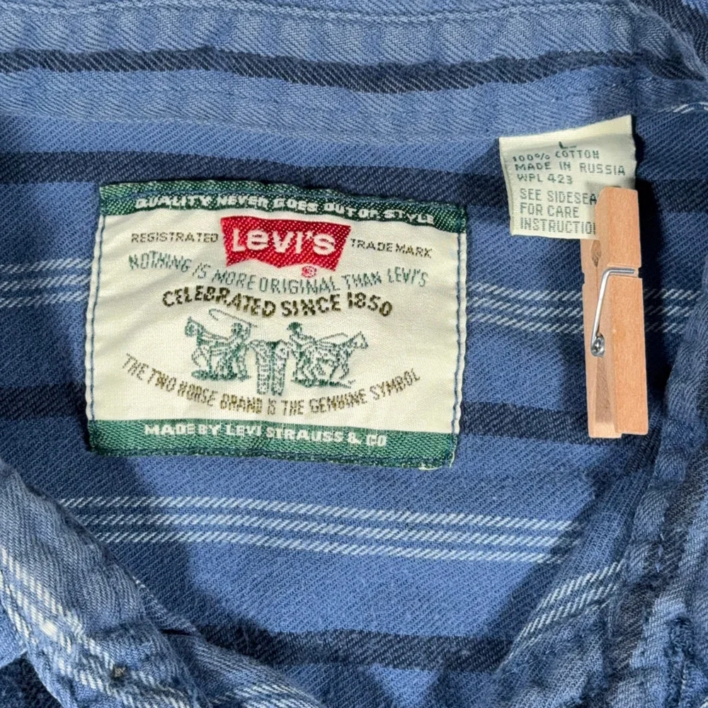 Vintage Levis Shirt Adult EXTRA LARGE Brown Striped Flannel Cotton Grunge 90s